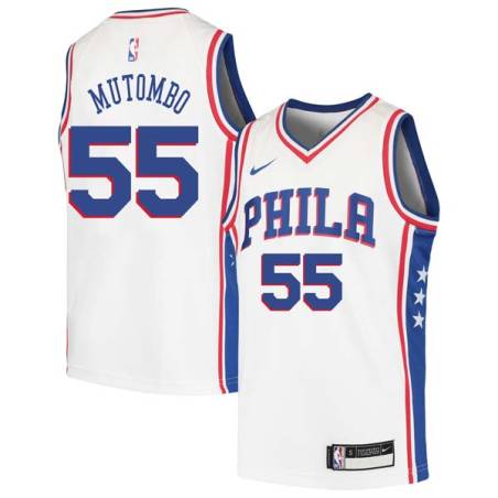 White Dikembe Mutombo Twill Basketball Jersey -76ers #55 Mutombo Twill Jerseys, FREE SHIPPING