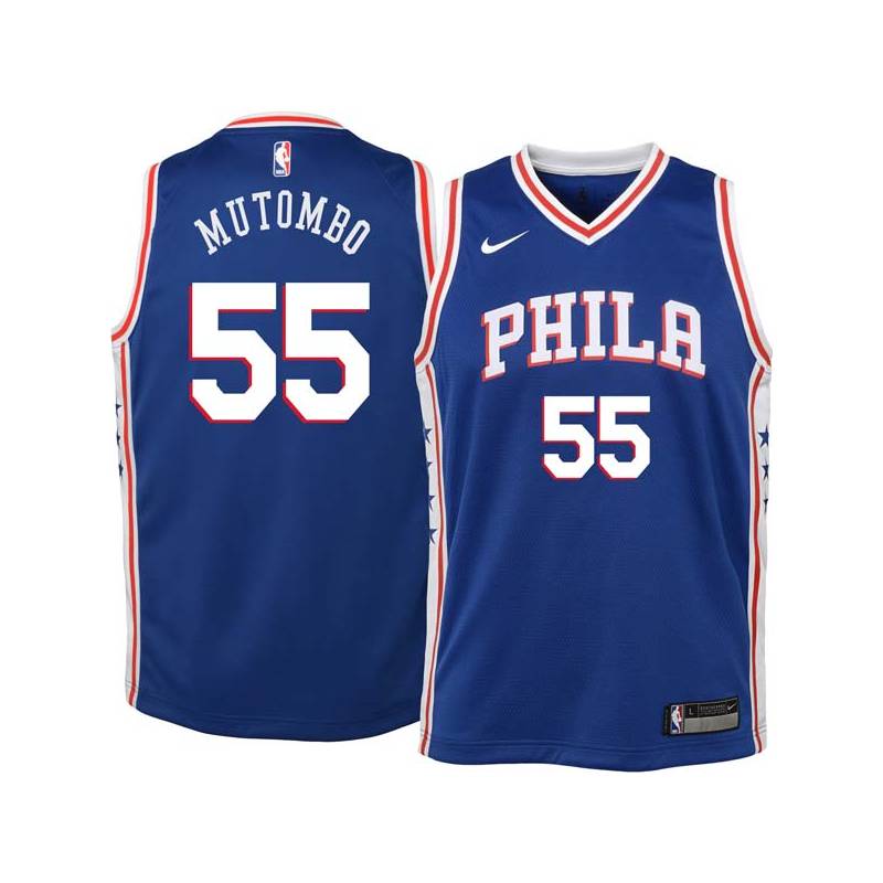 Blue Dikembe Mutombo Twill Basketball Jersey -76ers #55 Mutombo Twill Jerseys, FREE SHIPPING