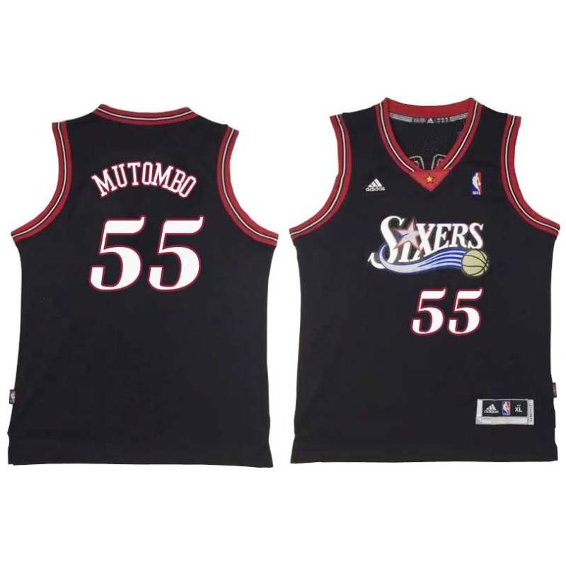 Black Throwback Dikembe Mutombo Twill Basketball Jersey -76ers #55 Mutombo Twill Jerseys, FREE SHIPPING