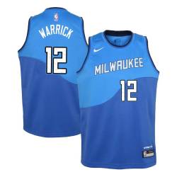 Blue_City Bryan Warrick Bucks #12 Twill Basketball Jersey FREE SHIPPING