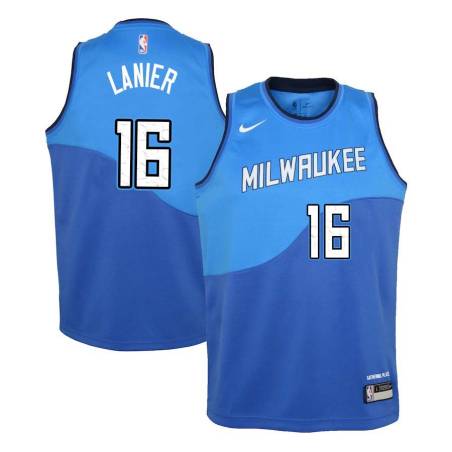 Blue_City Bob Lanier Bucks #16 Twill Basketball Jersey FREE SHIPPING
