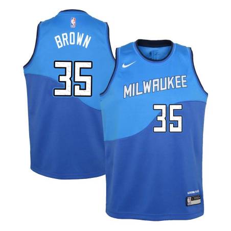 Blue_City Tony Brown Bucks #35 Twill Basketball Jersey FREE SHIPPING