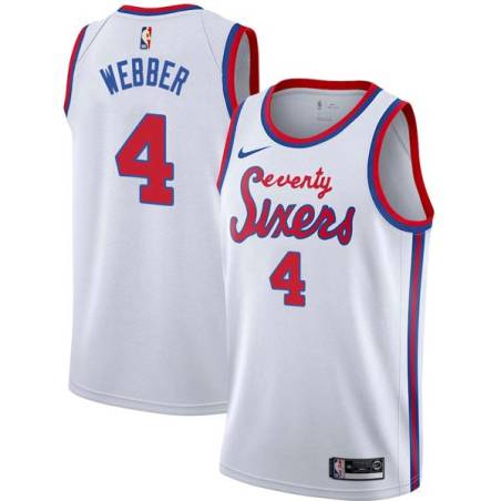White Classic Chris Webber Twill Basketball Jersey -76ers #4 Webber Twill Jerseys, FREE SHIPPING
