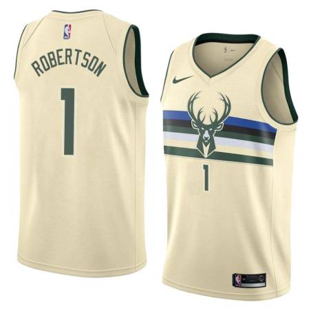 Cream Oscar Robertson Bucks #1 Twill Basketball Jersey FREE SHIPPING