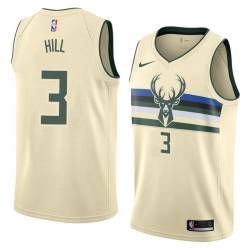 Cream George Hill Bucks #3 Twill Basketball Jersey FREE SHIPPING