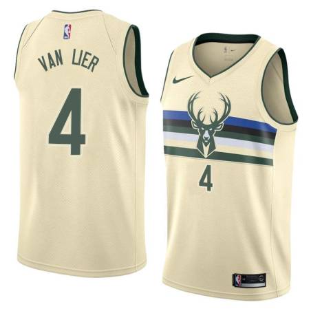 Cream Norm Van Lier Bucks #4 Twill Basketball Jersey FREE SHIPPING