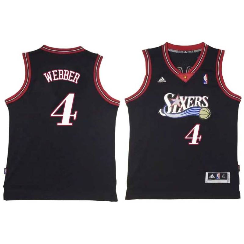 Black Throwback Chris Webber Twill Basketball Jersey -76ers #4 Webber Twill Jerseys, FREE SHIPPING