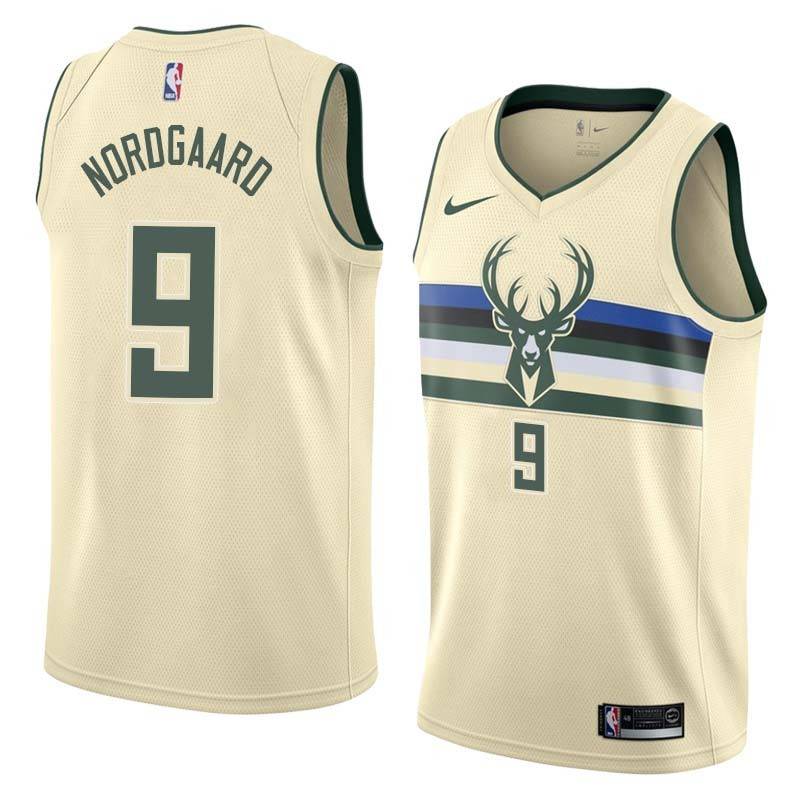 Cream Jeff Nordgaard Bucks #9 Twill Basketball Jersey FREE SHIPPING