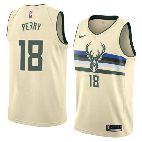 Cream Curtis Perry Bucks #18 Twill Basketball Jersey FREE SHIPPING