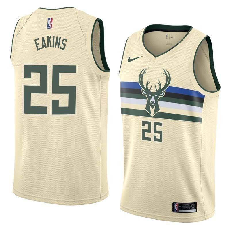 Cream Jim Eakins Bucks #25 Twill Basketball Jersey FREE SHIPPING