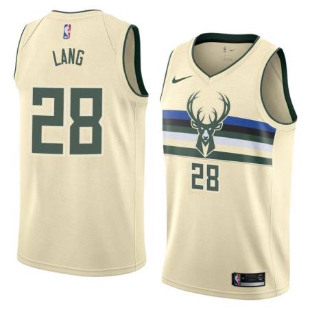 Cream Andrew Lang Bucks #28 Twill Basketball Jersey FREE SHIPPING