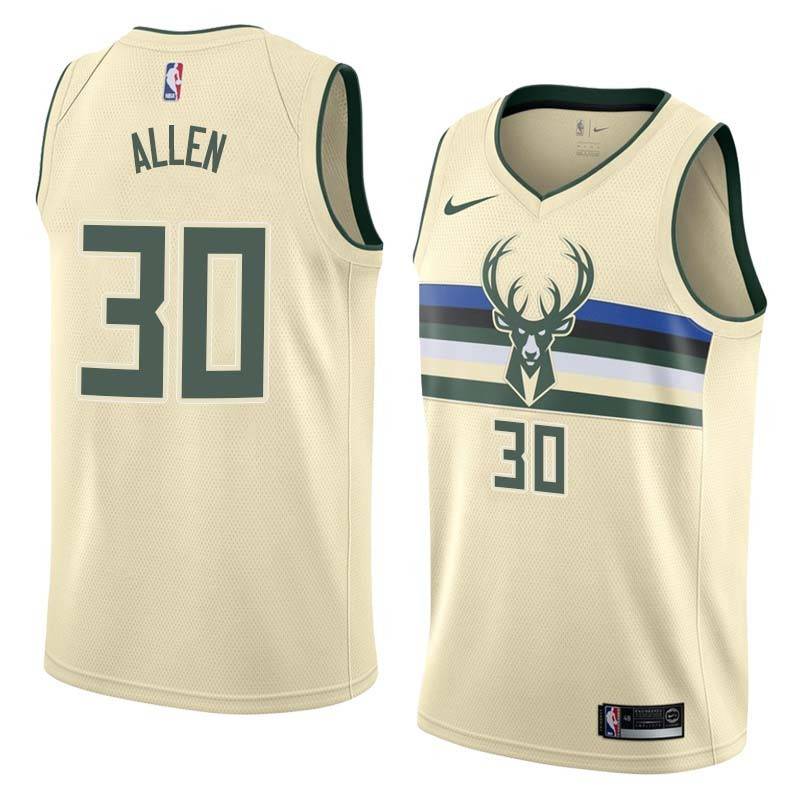 Cream Malik Allen Bucks #30 Twill Basketball Jersey FREE SHIPPING