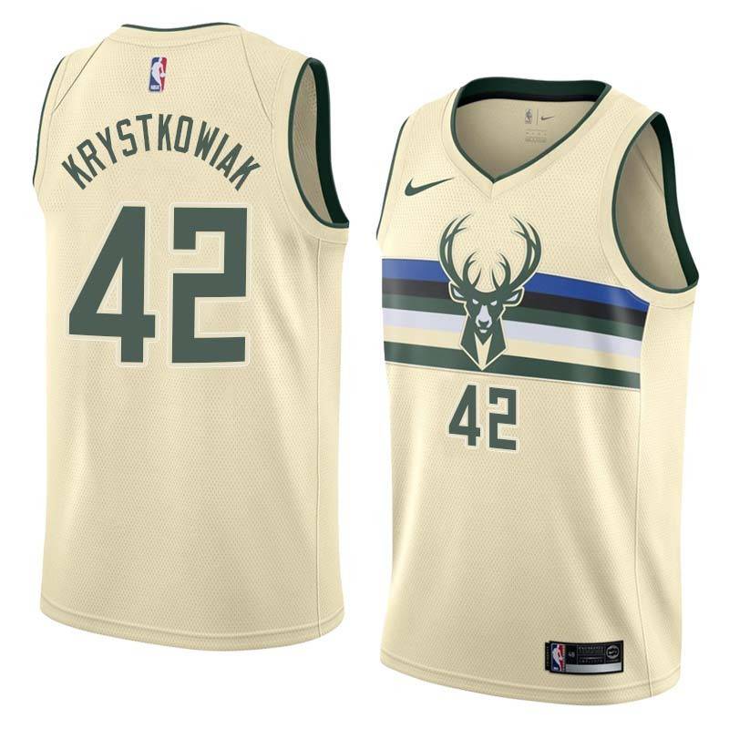 Cream Larry Krystkowiak Bucks #42 Twill Basketball Jersey FREE SHIPPING