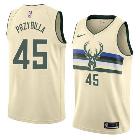 Cream Joel Przybilla Bucks #45 Twill Basketball Jersey FREE SHIPPING