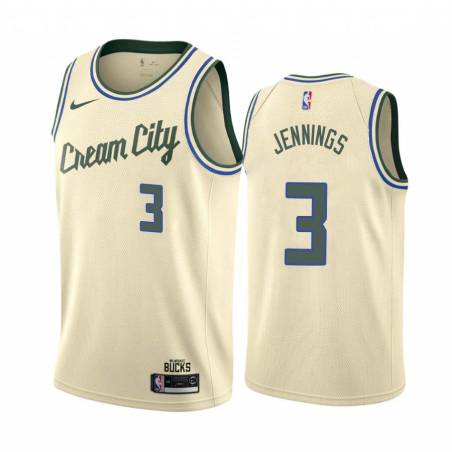 Cream_City Brandon Jennings Bucks #3 Twill Basketball Jersey FREE SHIPPING