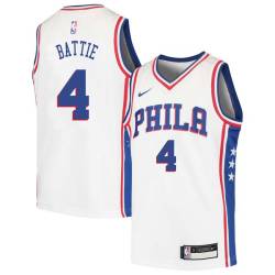 White Tony Battie Twill Basketball Jersey -76ers #4 Battie Twill Jerseys, FREE SHIPPING