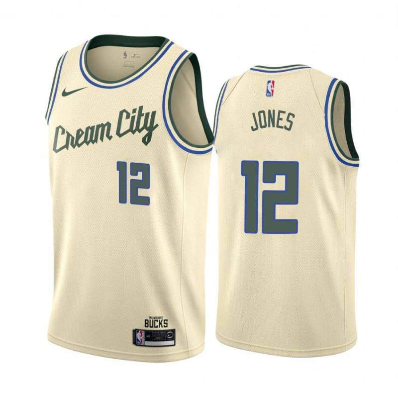 Cream Wali Jones Bucks #12 Twill Basketball Jersey FREE SHIPPING