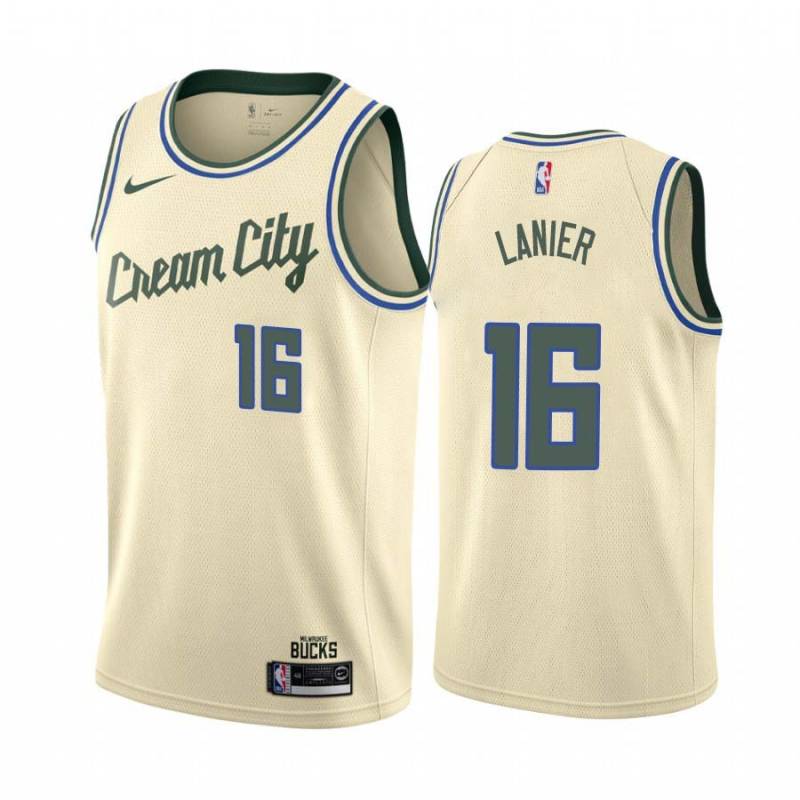 Cream_City Bob Lanier Bucks #16 Twill Basketball Jersey FREE SHIPPING