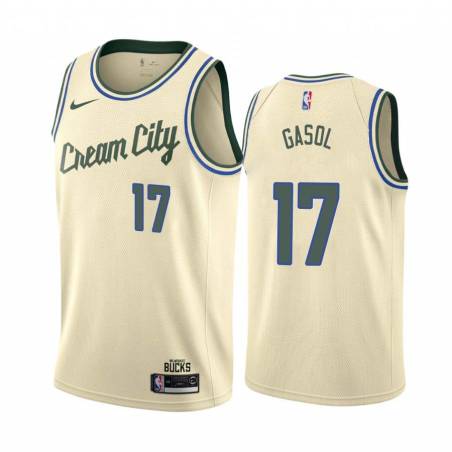 Cream_City Pau Gasol Bucks #17 Twill Basketball Jersey FREE SHIPPING