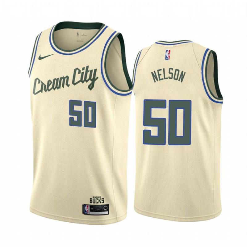 Cream_City Barry Nelson Bucks #50 Twill Basketball Jersey FREE SHIPPING