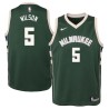 Green Milwaukee #5 D.J. Wilson 2017 Draft Twill Basketball Jersey, Wilson Bucks Twill Jersey