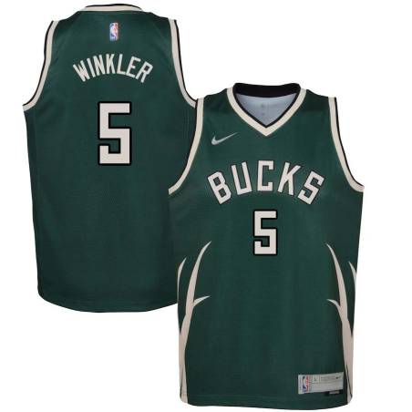 Green_Earned Marv Winkler Bucks #5 Twill Basketball Jersey FREE SHIPPING