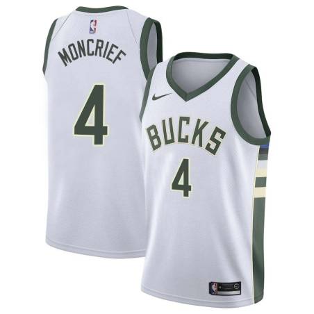 White Sidney Moncrief Bucks #4 Twill Basketball Jersey FREE SHIPPING