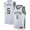 White Fred Carter Bucks #5 Twill Basketball Jersey FREE SHIPPING