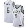 White Sam Smith Bucks #5 Twill Basketball Jersey FREE SHIPPING