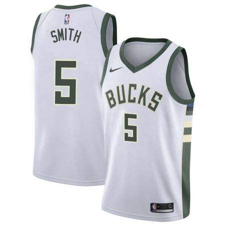 White Robert Smith Bucks #5 Twill Basketball Jersey FREE SHIPPING