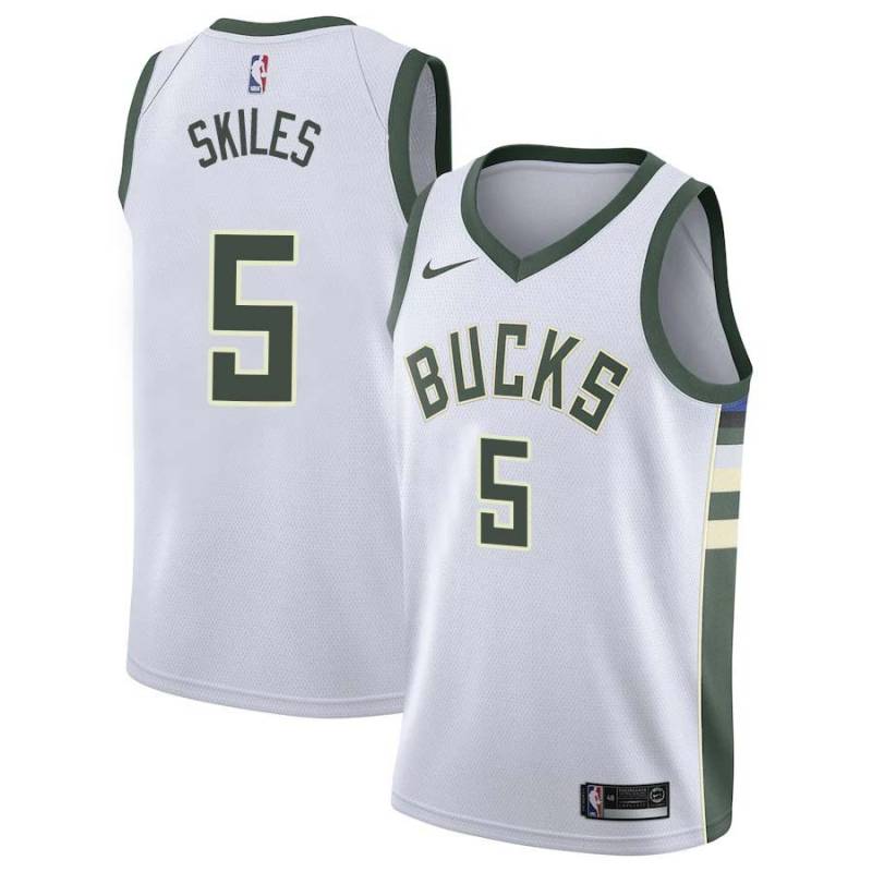 White Scott Skiles Bucks #5 Twill Basketball Jersey FREE SHIPPING