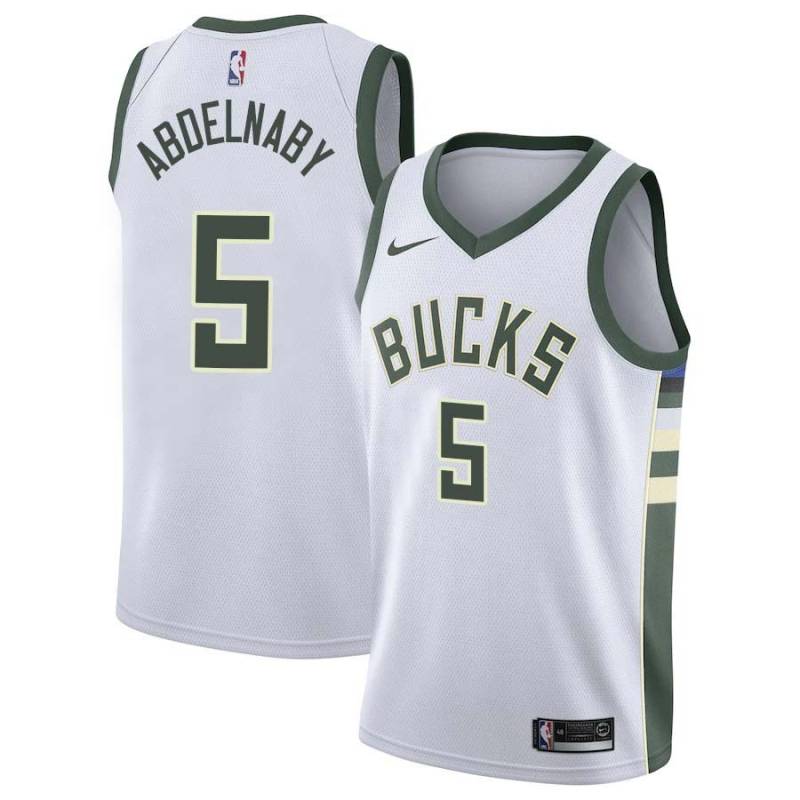 White Alaa Abdelnaby Bucks #5 Twill Basketball Jersey FREE SHIPPING