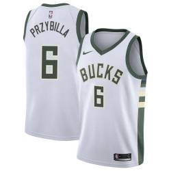 White Joel Przybilla Bucks #6 Twill Basketball Jersey FREE SHIPPING