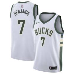 White Benoit Benjamin Bucks #7 Twill Basketball Jersey FREE SHIPPING