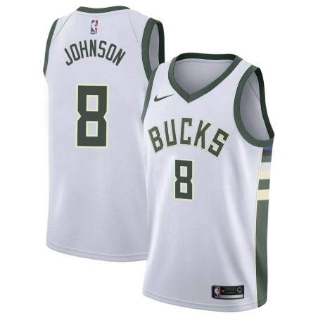 White Marques Johnson Bucks #8 Twill Basketball Jersey FREE SHIPPING