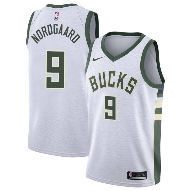 White Jeff Nordgaard Bucks #9 Twill Basketball Jersey FREE SHIPPING