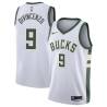 White Donte DiVincenzo Bucks #9 Twill Basketball Jersey FREE SHIPPING