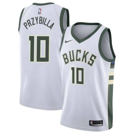 White Joel Przybilla Bucks #10 Twill Basketball Jersey FREE SHIPPING