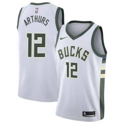 White John Arthurs Bucks #12 Twill Basketball Jersey FREE SHIPPING