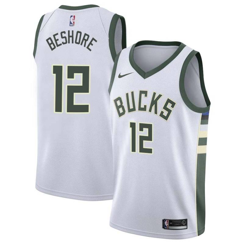 White Del Beshore Bucks #12 Twill Basketball Jersey FREE SHIPPING