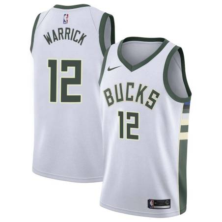 White Bryan Warrick Bucks #12 Twill Basketball Jersey FREE SHIPPING