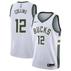 White Don Collins Bucks #12 Twill Basketball Jersey FREE SHIPPING