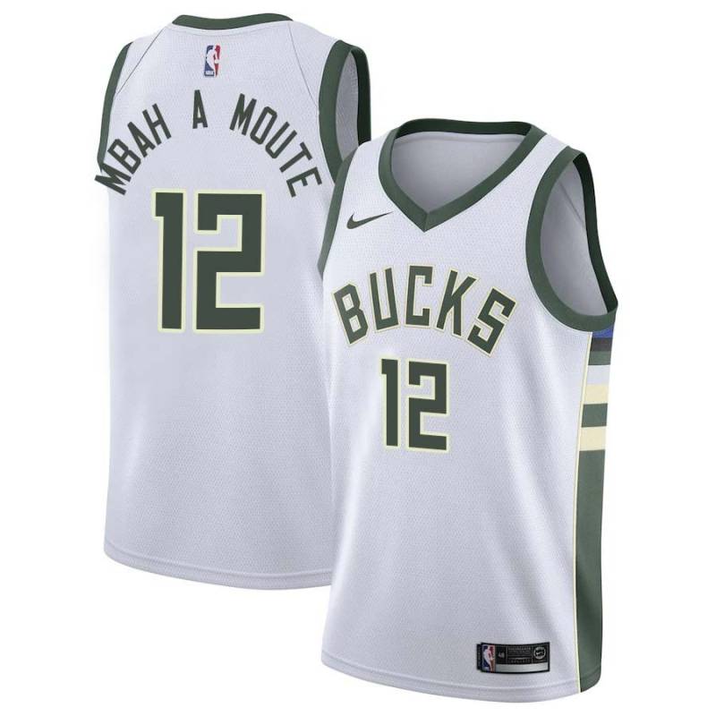 White Luc Mbah a Moute Bucks #12 Twill Basketball Jersey FREE SHIPPING