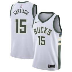 White Daniel Santiago Bucks #15 Twill Basketball Jersey FREE SHIPPING