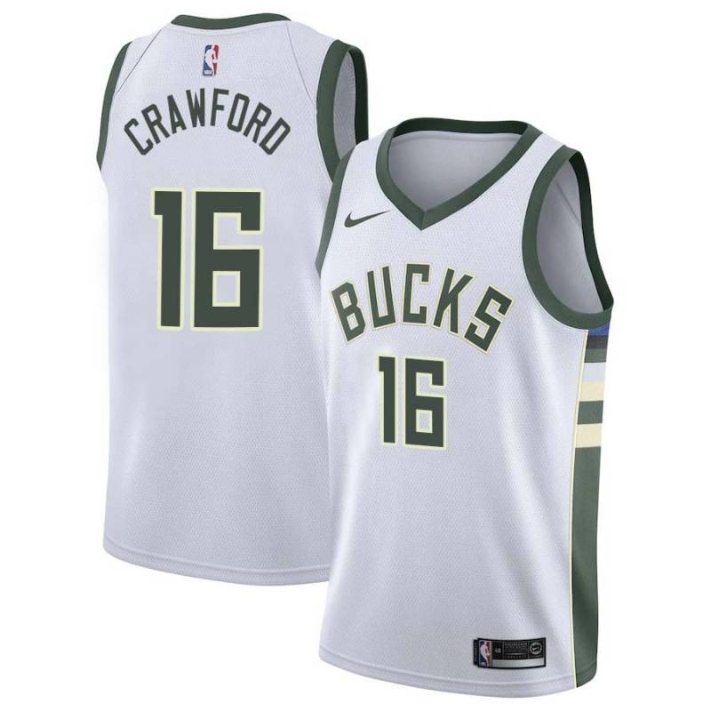 White Freddie Crawford Bucks #16 Twill Basketball Jersey FREE SHIPPING