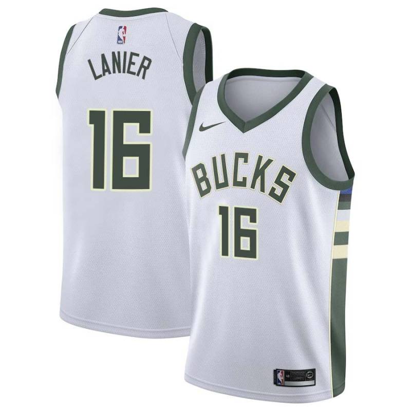White Bob Lanier Bucks #16 Twill Basketball Jersey FREE SHIPPING