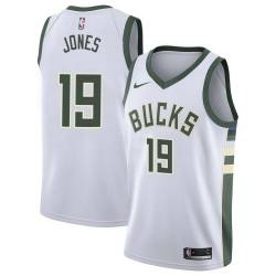 White Damon Jones Bucks #19 Twill Basketball Jersey FREE SHIPPING