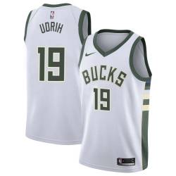 White Beno Udrih Bucks #19 Twill Basketball Jersey FREE SHIPPING