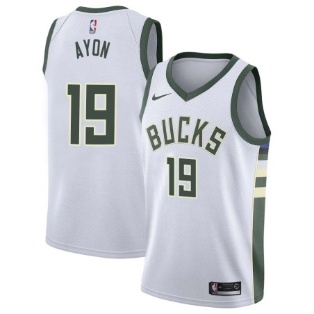 White Gustavo Ayon Bucks #19 Twill Basketball Jersey FREE SHIPPING