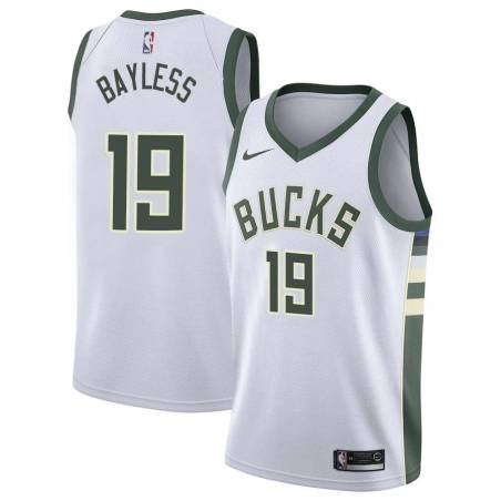 White Jerryd Bayless Bucks #19 Twill Basketball Jersey FREE SHIPPING